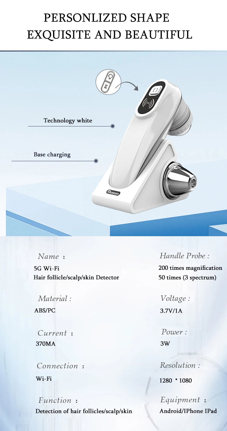 New WIFI HD 5G Scalp/Skin /Hair Follicle Detector Professional 50X/200X Skin Analyzer Rechargeable UV Testing Analysis Magnifier
